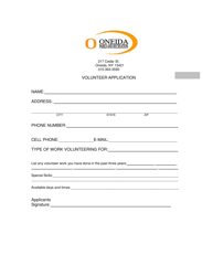 Document preview: Volunteer Application - City of Oneida, New York