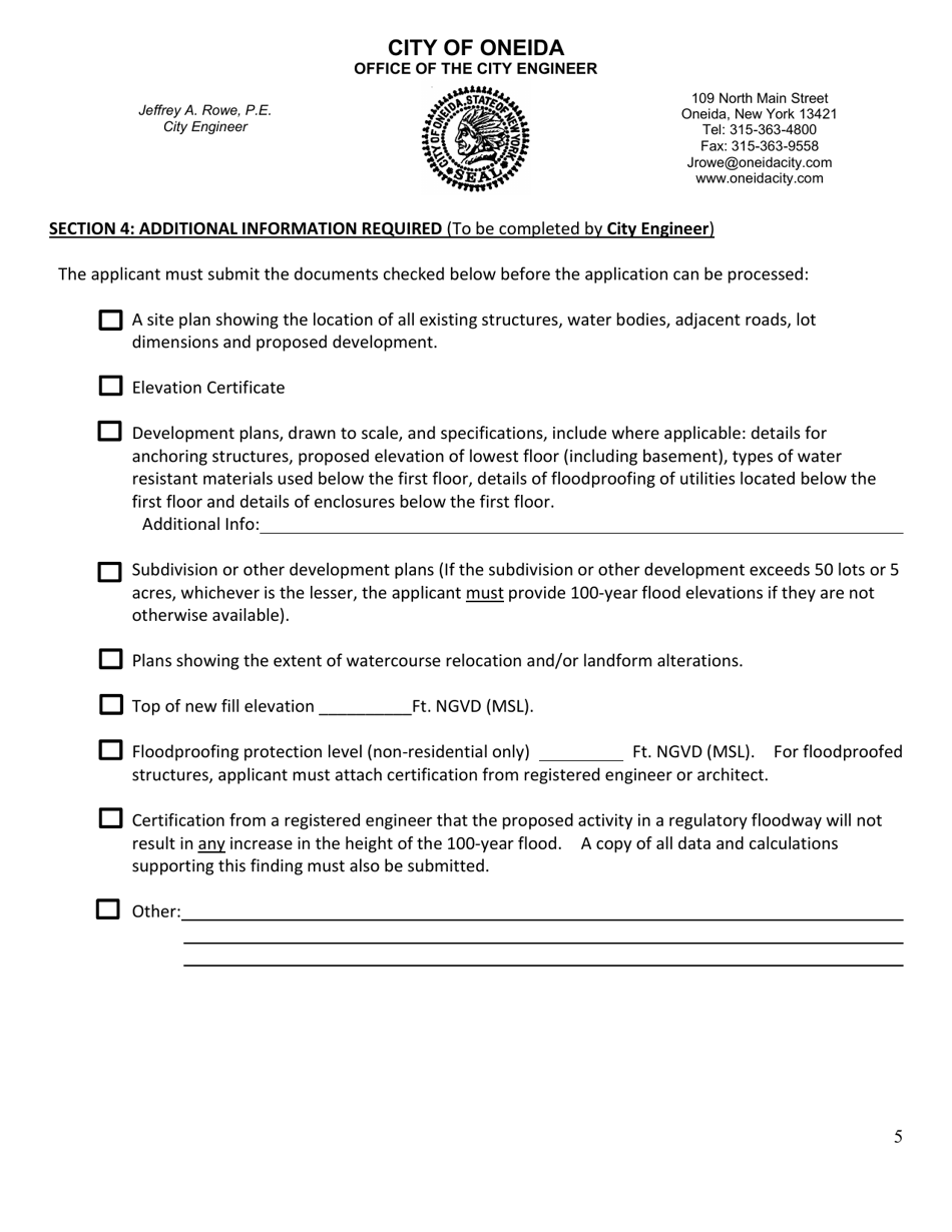 Floodplain Development Permit Application - City of Oneida, New York, Page 5