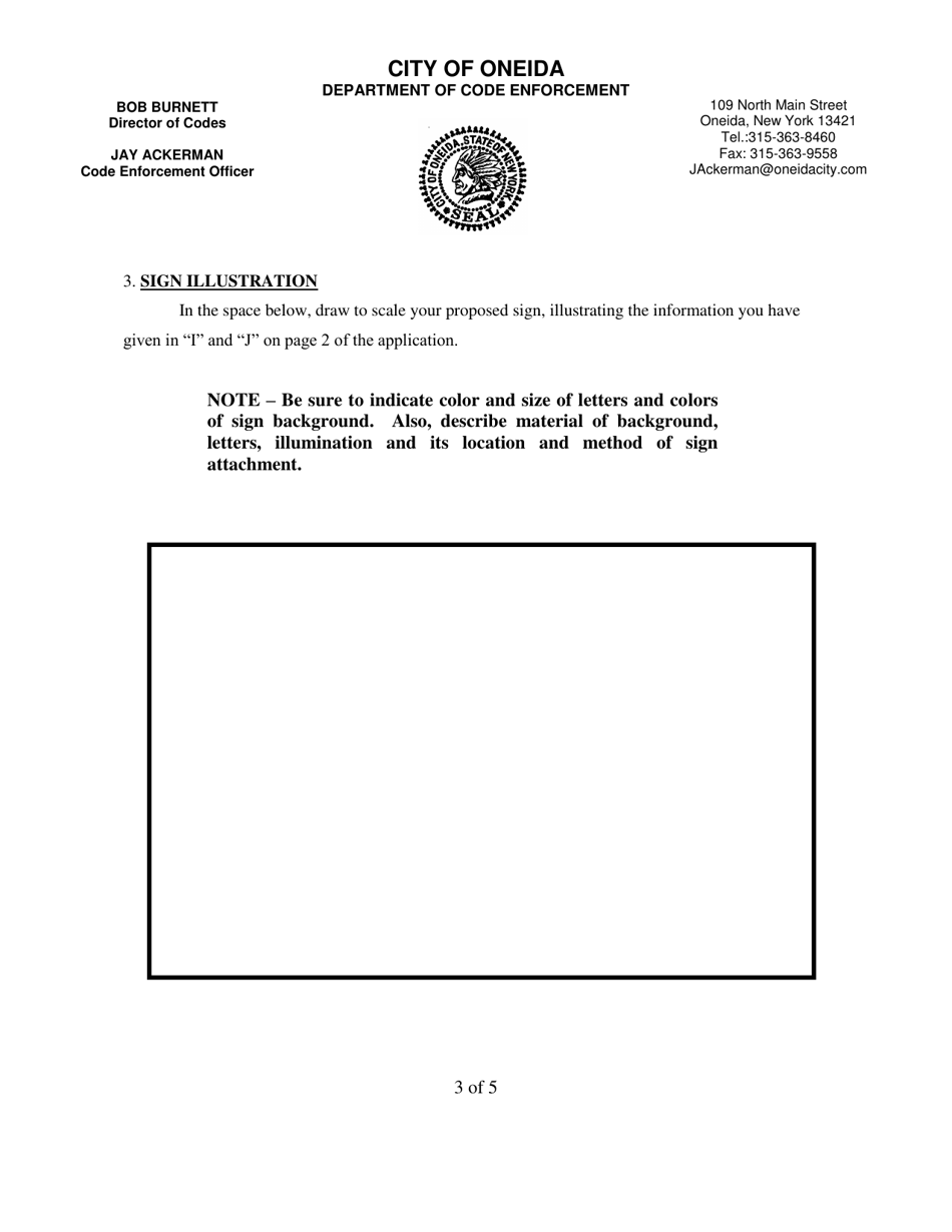 Application for Sign Permit  Certificate of Compliance - City of Oneida, New York, Page 3
