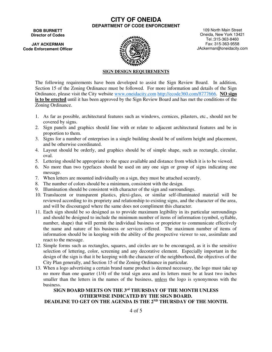 City of Oneida, New York Application for Sign Permit & Certificate of