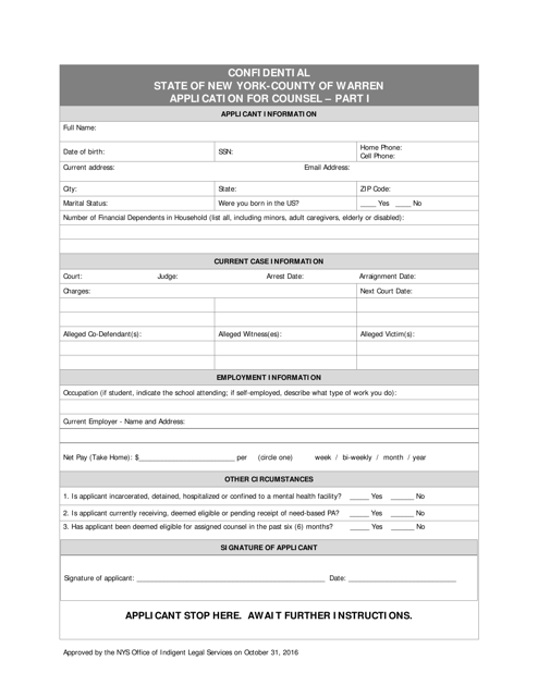 Application for Counsel - Warren County, New York Download Pdf