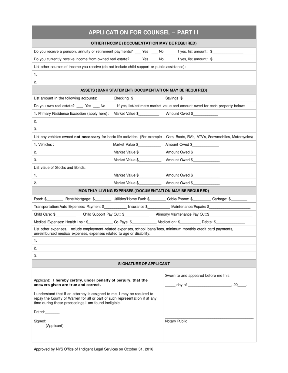 Application for Counsel - Warren County, New York, Page 2