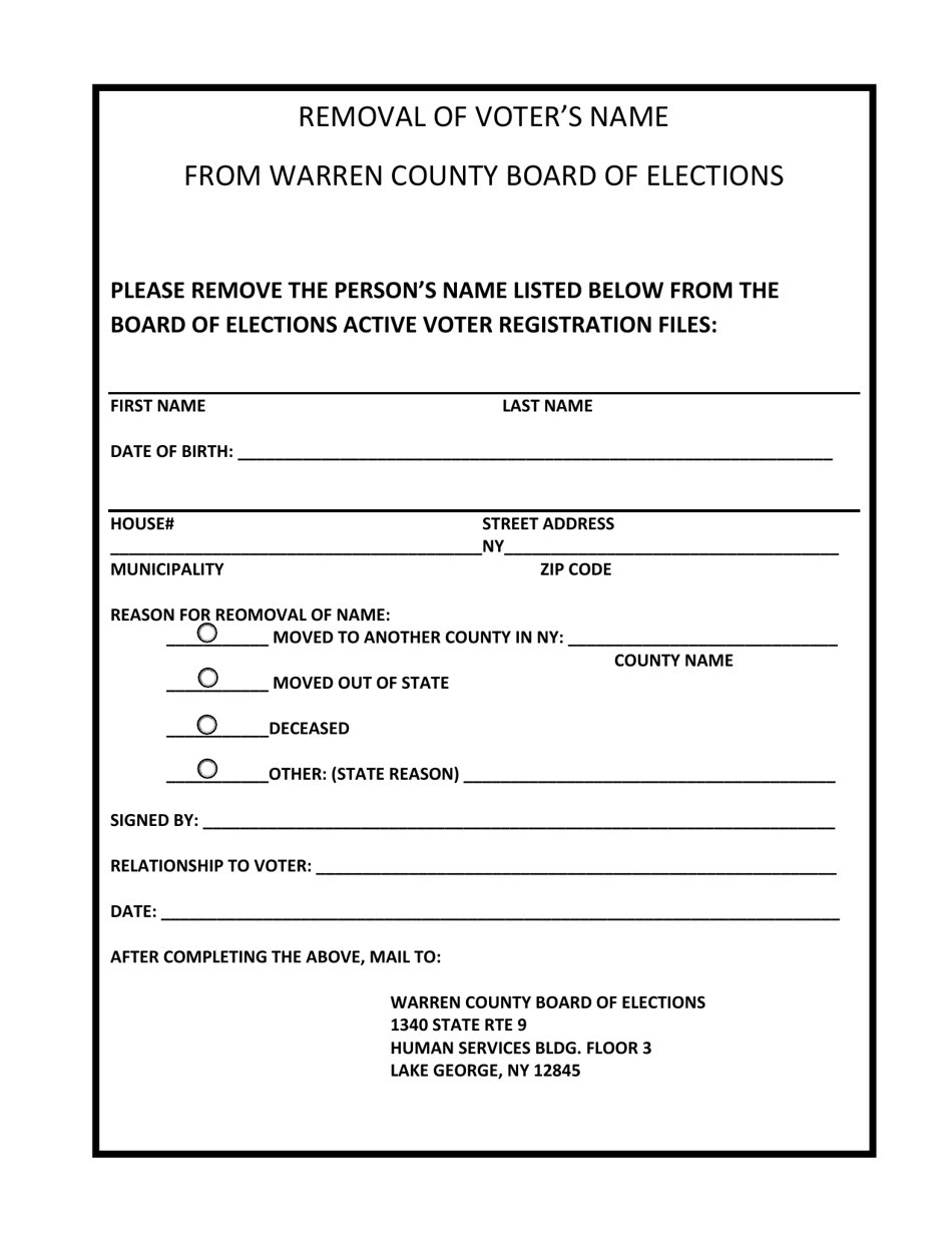 Removal of Voters Name From Warren County Board of Elections - Warren County, New York, Page 1