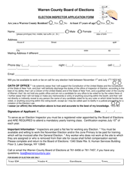 Document preview: Election Inspector Application Form - Warren County, New York