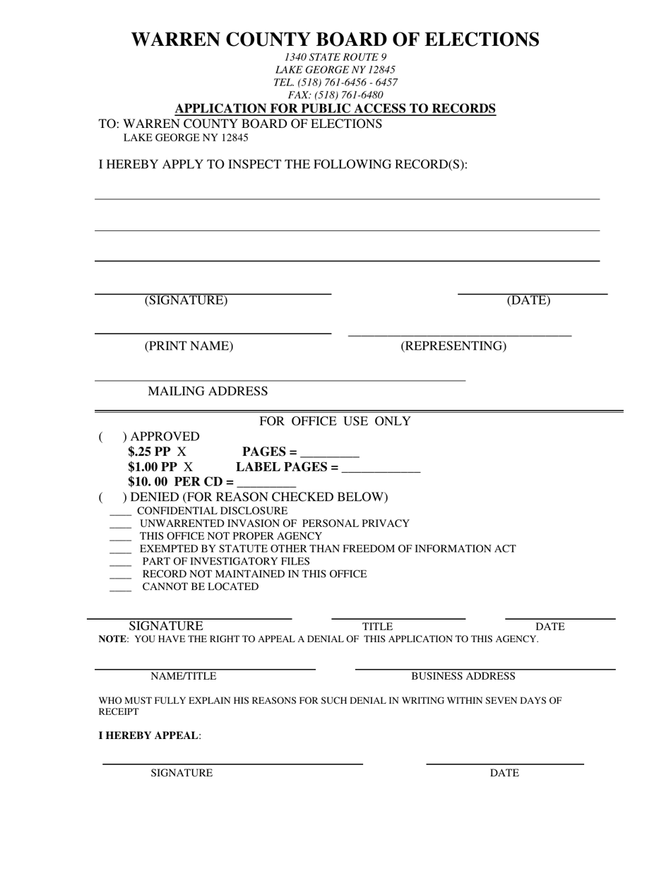 Application for Public Access to Records - Warren County, New York, Page 1