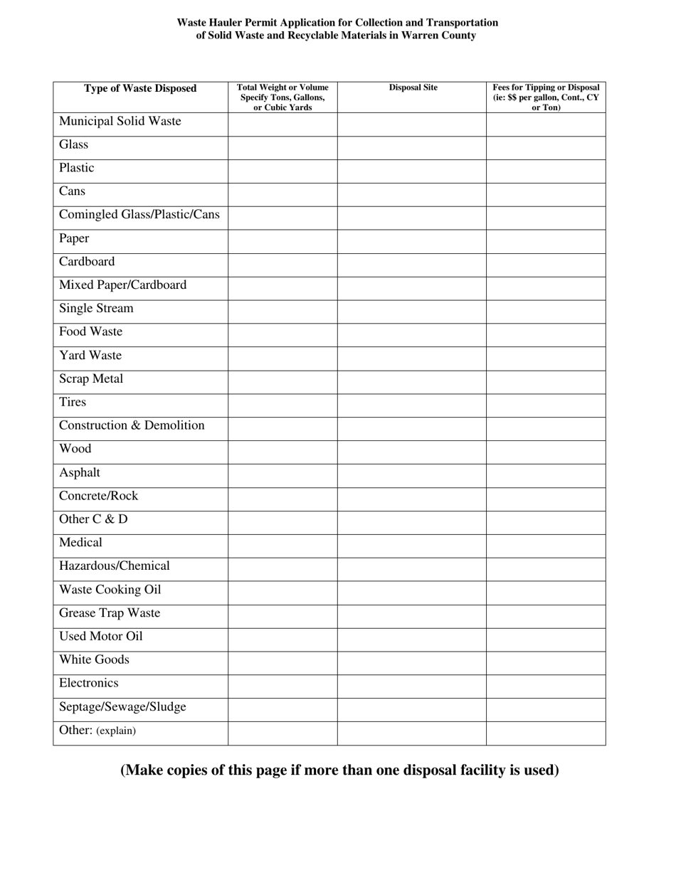 Waste Hauler Permit Application for Collection and Transportation of Solid Waste and Recyclable Materials - Warren County, New York, Page 12