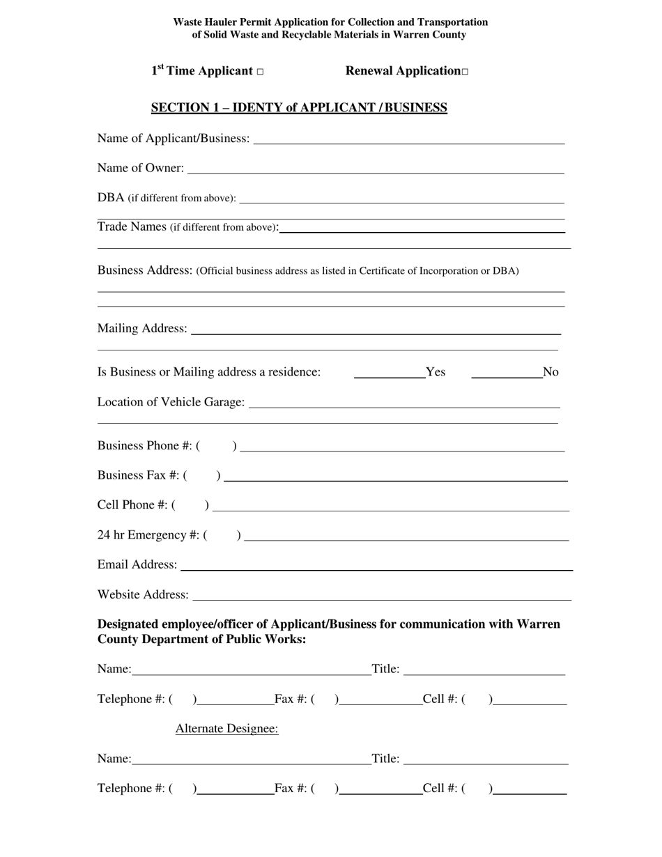 Waste Hauler Permit Application for Collection and Transportation of Solid Waste and Recyclable Materials - Warren County, New York, Page 5