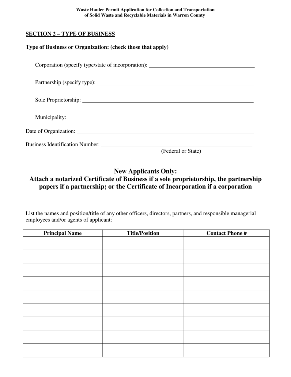 Waste Hauler Permit Application for Collection and Transportation of Solid Waste and Recyclable Materials - Warren County, New York, Page 6