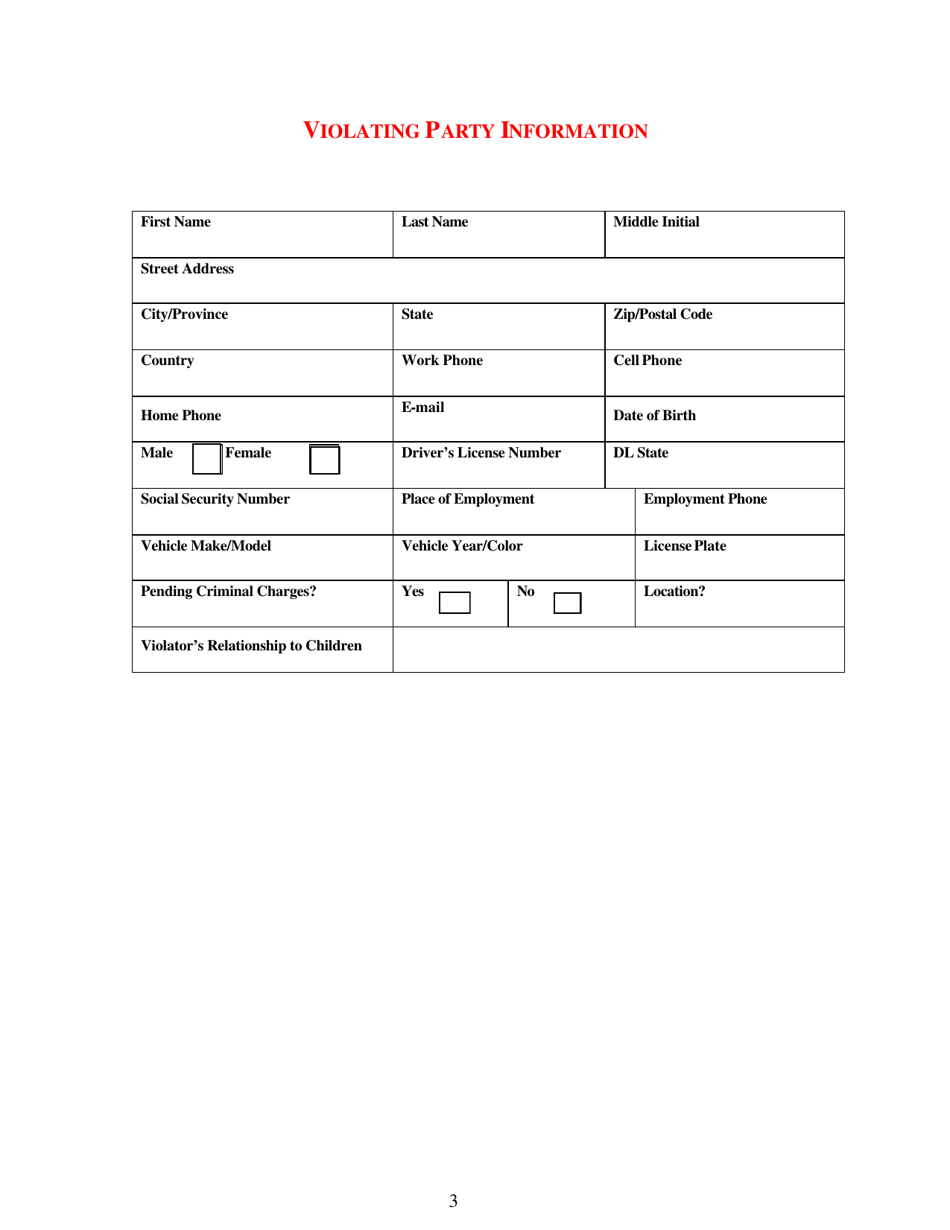 Visitation / Custody Violation Report Form - Yolo County, California, Page 3