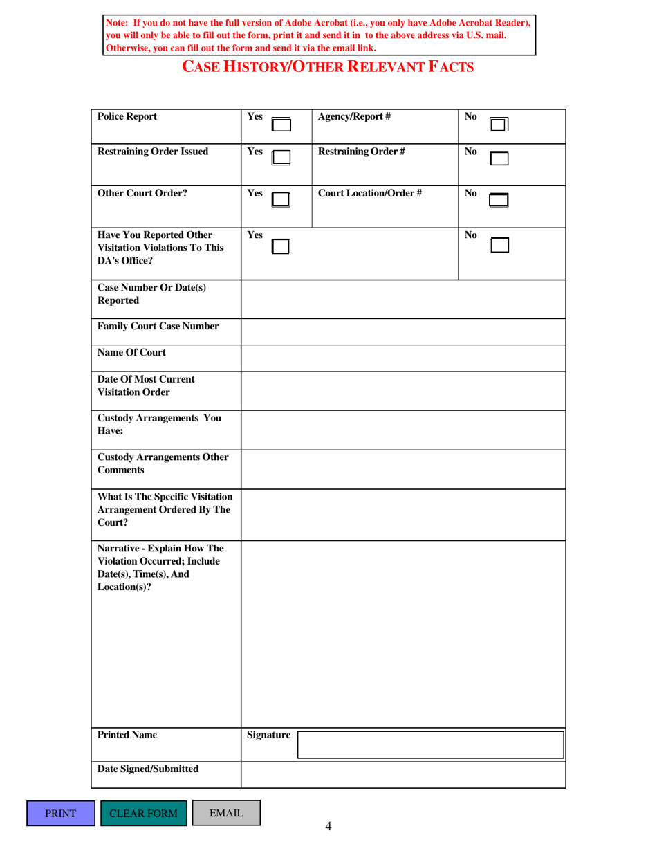 Visitation / Custody Violation Report Form - Yolo County, California, Page 4