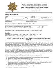 Document preview: Application for Citizens Ride-Along - Yolo County, California