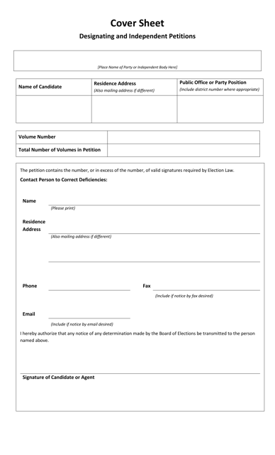 Cover Sheet - Designating and Independent Petitions - Warren County, New York Download Pdf