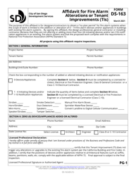 Form DS-163 Affidavit for Fire Alarm Alterations or Tenant Improvements (Tis) - City of San Diego, California