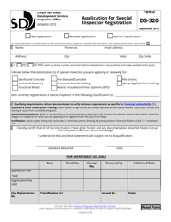 Form DS-320 &quot;Application for Special Inspector Registration&quot; - City of San Diego, California