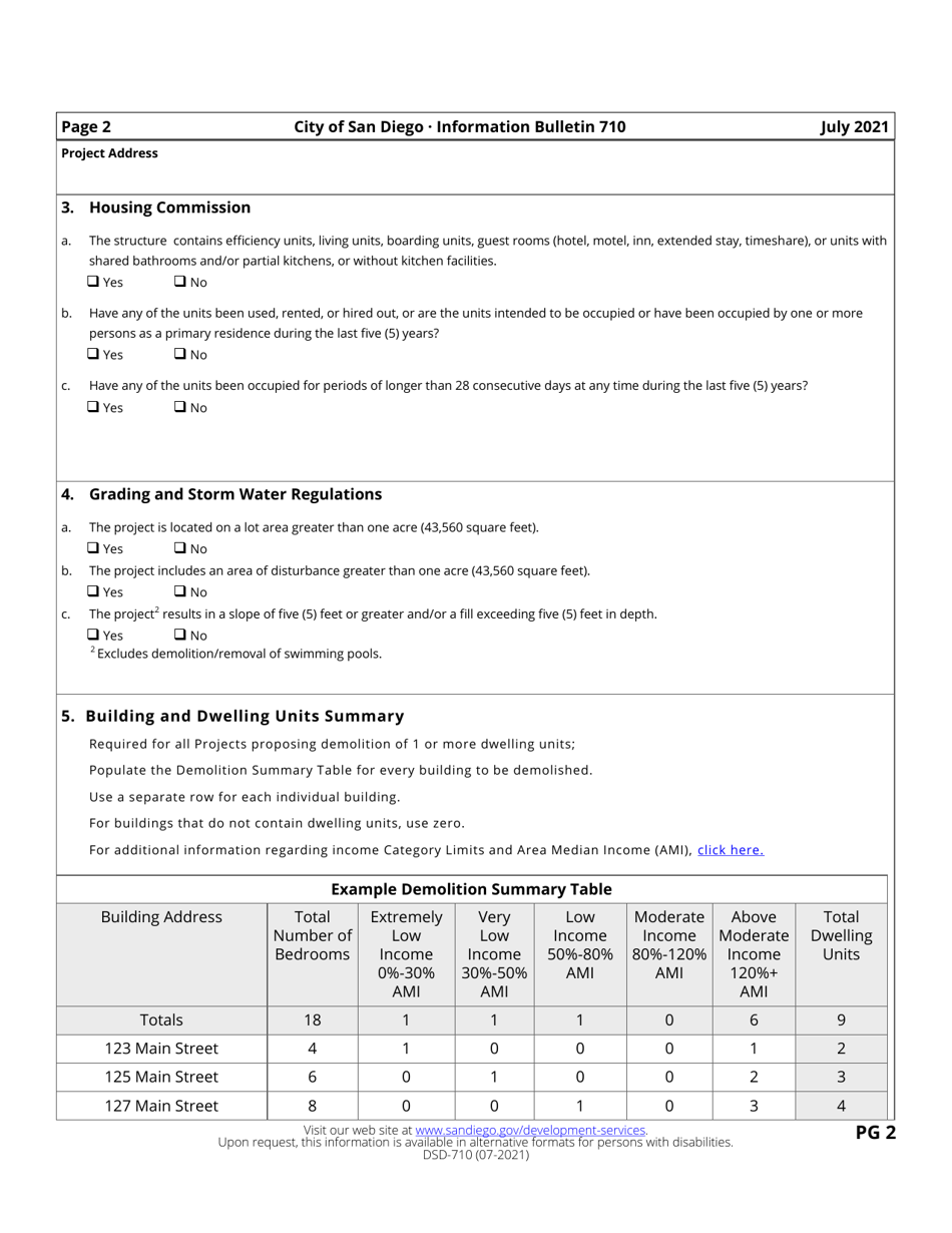 Form DS-710 Building Demolition / Removal Questionnaire - City of San Diego, California, Page 2