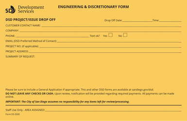 Document preview: Form DS-3500 Engineering & Discretionary Form - City of San Diego, California