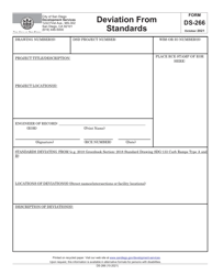 Form DS-266 &quot;Deviation From Standards&quot; - City of San Diego, California