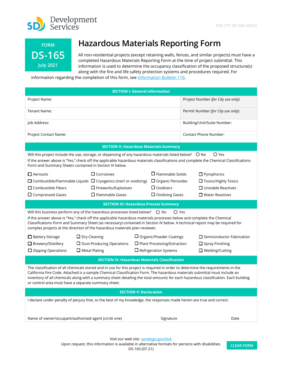 Form DS165 Fill Out, Sign Online and Download Fillable PDF, City of