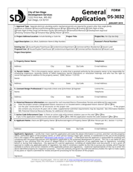 Document preview: Form DS-3032 General Application - City of San Diego, California