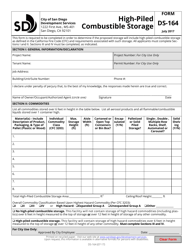 Form DS-164 High-Piled Combustible Storage - City of San Diego, California
