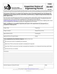 Form DS-901 &quot;Inspection Status of Engineering Permit&quot; - City of San Diego, California