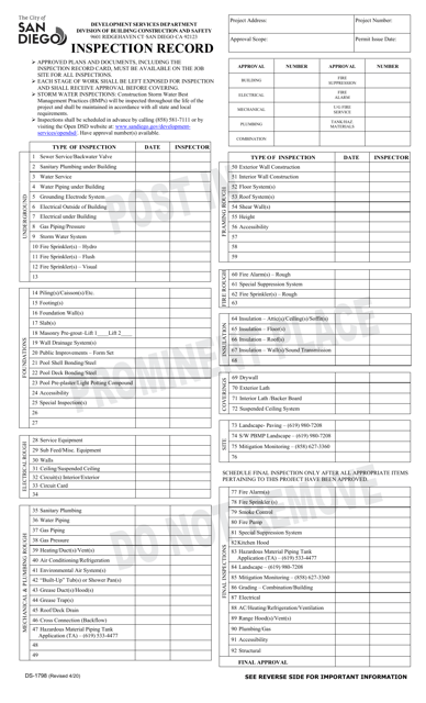 Form DS-1798 Inspection Record - City of San Diego, California