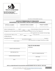 Form DS-3247B &quot;Notice of Termination of Storm Water Management and Discharge Control Maintenance Agreement&quot; - City of San Diego, California
