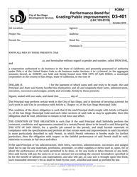 Form DS-401 Performance Bond for Grading/Public Improvements - City of San Diego, California