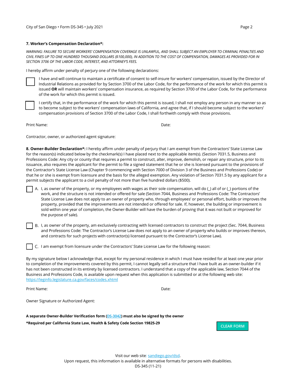 Form DS-345 Project Contacts Information - City of San Diego, California, Page 2