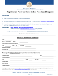 Form NC-93 &quot;Registration Form for Defaulted or Foreclosed Property&quot; - City of San Diego, California