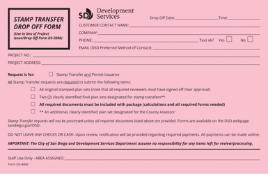 Document preview: Form DS-4000 Stamp Transfer Drop off Form - City of San Diego, California