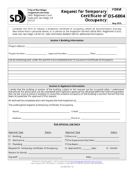 Document preview: Form DS-6004 Request for Temporary Certificate of Occupancy - City of San Diego, California