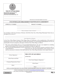 Document preview: Form DS-AC-265 Uncontrolled Embankment Maintenance Agreement - City of San Diego, California