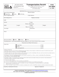 Document preview: Form DS-3094 Transportation Permit - City of San Diego, California