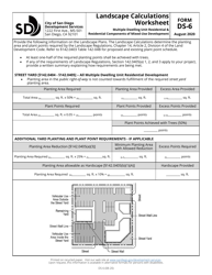Form DS-6 Landscape Calculations Worksheet - Multiple Dwelling Unit Residential &amp; Residential Components of Mixed-Use Development - City of San Diego, California