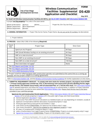 Document preview: Form DS-420 Wireless Communication Facilities Supplemental Application and Checklist - City of San Diego, California