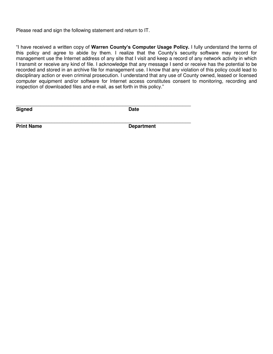 Warren County Computer Usage Policy - Warren County, New York, Page 4