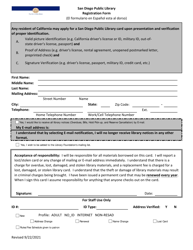 Document preview: San Diego Public Library Registration Form - City of San Diego, California