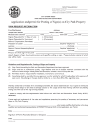 Document preview: Form PR-1691 Application and Permit for Posting of Sign(S) on City Park Property - City of San Diego, California