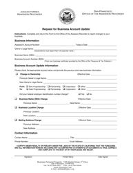 Document preview: Request for Business Account Update - City and County of San Francisco, California