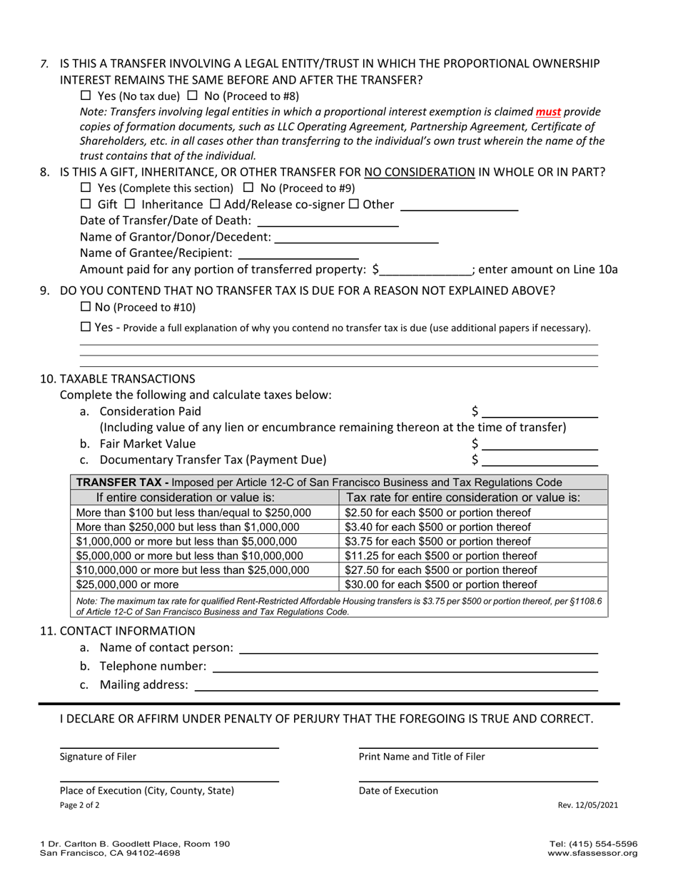 City And County Of San Francisco California Transfer Tax Affidavit Fill Out Sign Online And