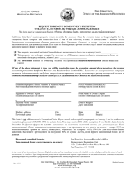 Document preview: Request to Remove Homeowner's Exemption - City and County of San Francisco, California (English/Russian)