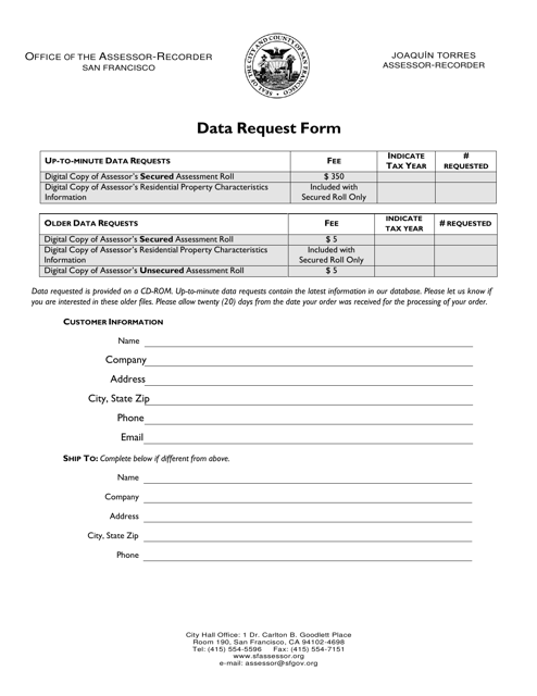 Data Request Form - City and County of San Francisco, California Download Pdf