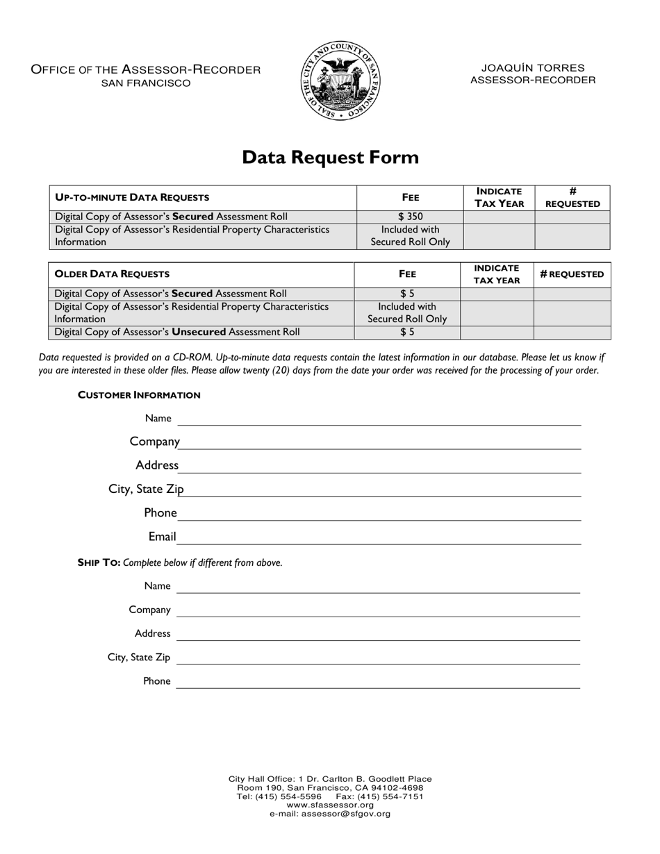 Data Request Form - City and County of San Francisco, California, Page 1