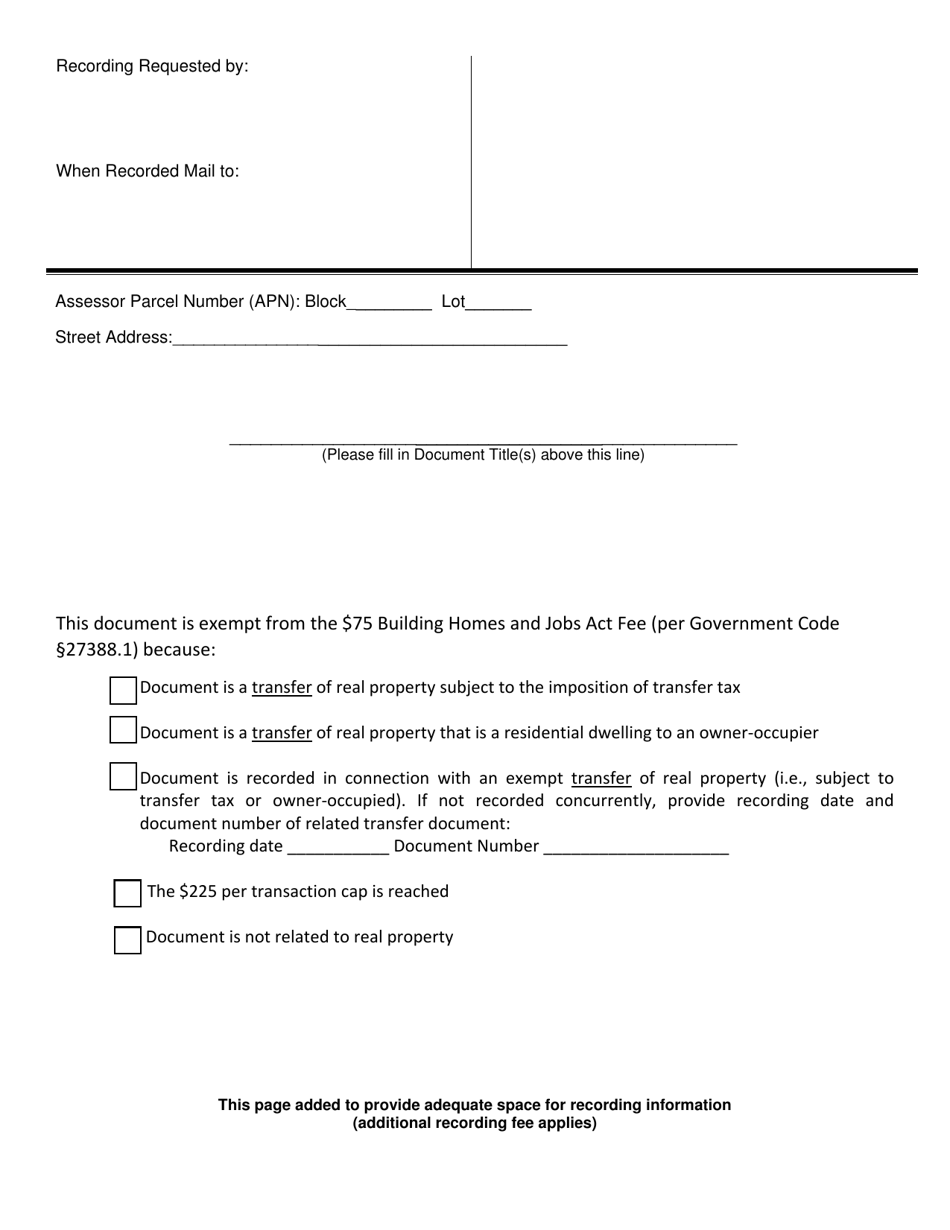 Sb2 Exemption Recording Coversheet - City and County of San Francisco, California, Page 1
