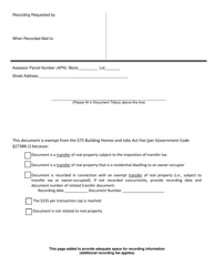 &quot;Sb2 Exemption Recording Coversheet&quot; - City and County of San Francisco, California