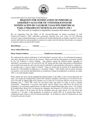 Request for Notification of Individual Assessed Value for Tenancy-In-common Units - City and County of San Francisco, California (English/Spanish), Page 2