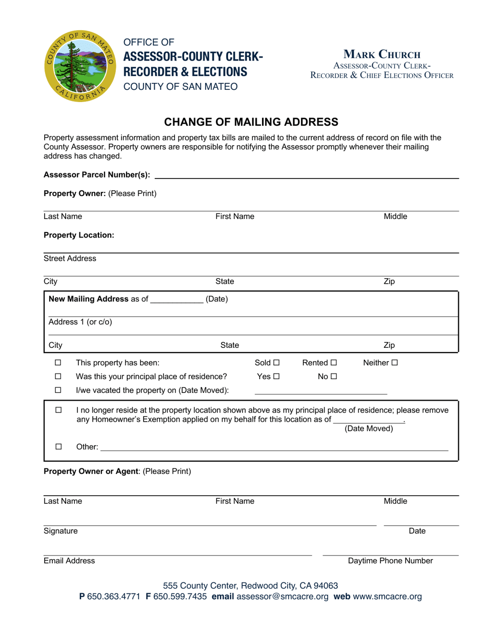 Change of Mailing Address - County of San Mateo, California, Page 1