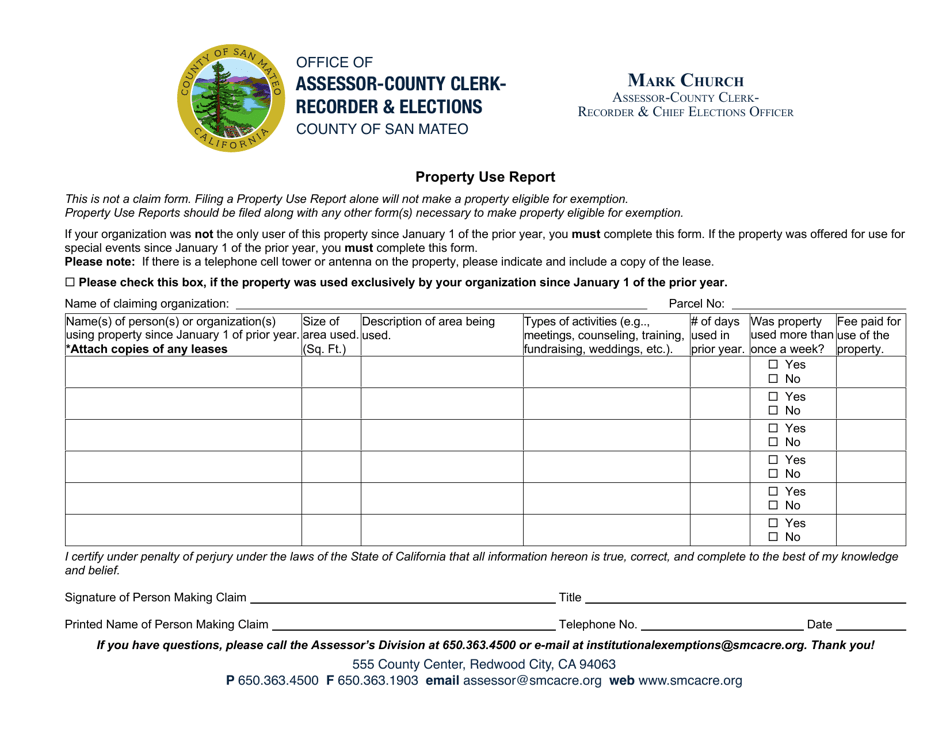 Property Use Report - County of San Mateo, California, Page 1