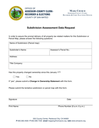 &quot;Subdivision Assessment Data Request&quot; - County of San Mateo, California